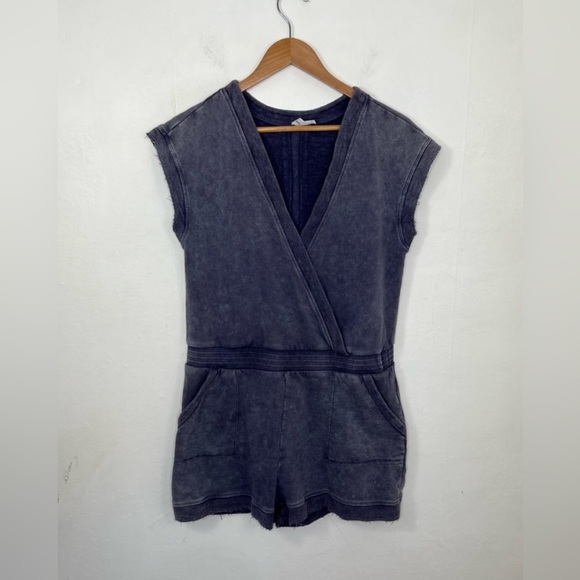 Anthropologie Daily Practice Blue Frayed Surplice Cotton Romper, Size Small - Picture 4 of 10